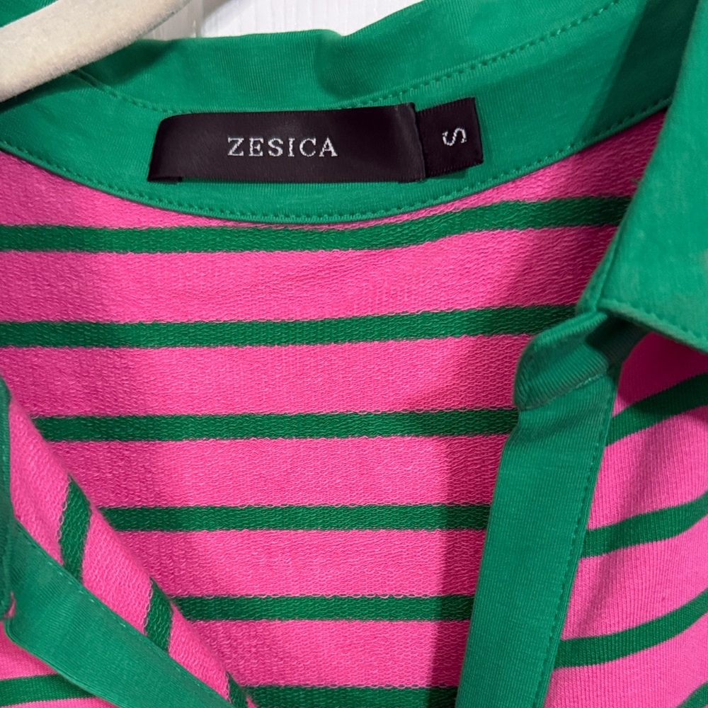 Stylish Pink and Green Striped Polo Dress - Picture 2 of 6